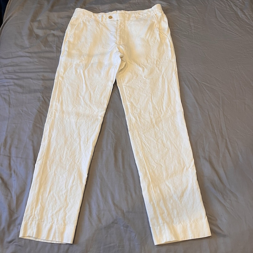 Todd Snyder Italian Linen White Sutton Trousers Size 36X34 Coastal Resort Career - Picture 3 of 11
